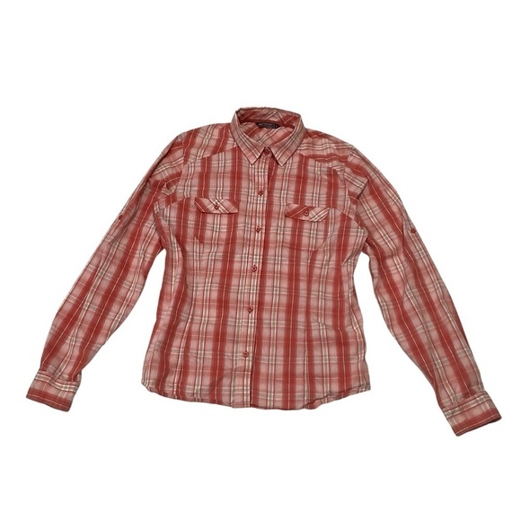 Arc’Teryx Melodie Red Plaid Button Down Shirt with Adjustable Sleeves Size XL - Picture 12 of 16